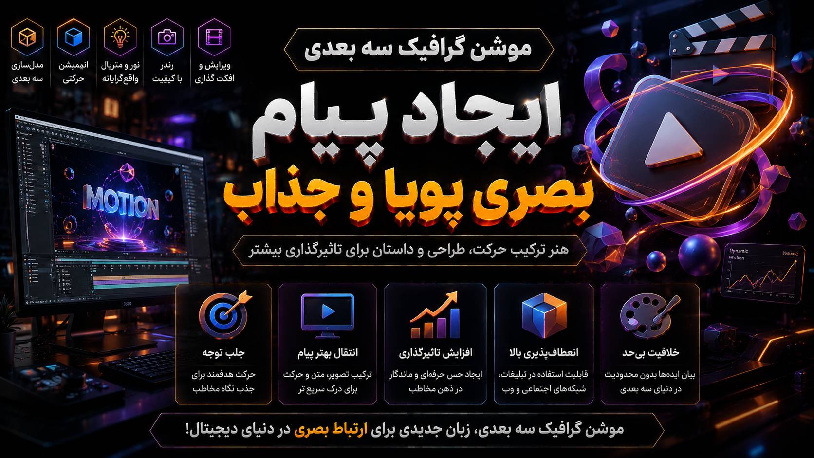 موشن گرافیک سه‌بعدی: ایجاد پیام‌های بصری پویا و جذاب