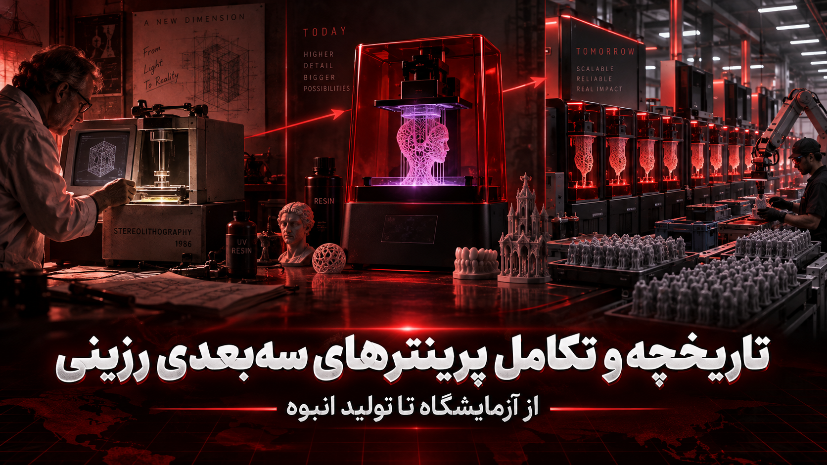 تاریخچه و تکامل پرینترهای سه بعدی رزینی: از آزمایشگاه تا تولید انبوه
